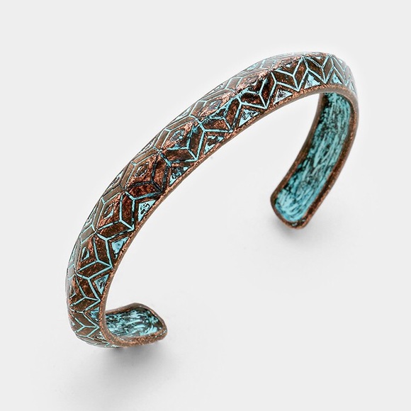 Gold Green patina rose cuff bracelet